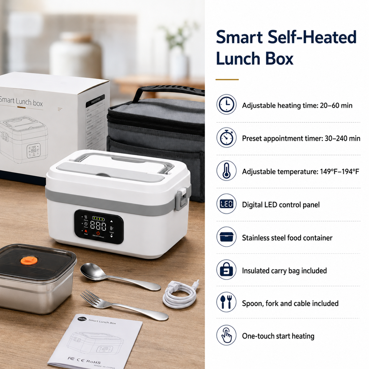Portable Insulated Heated Lunch Box